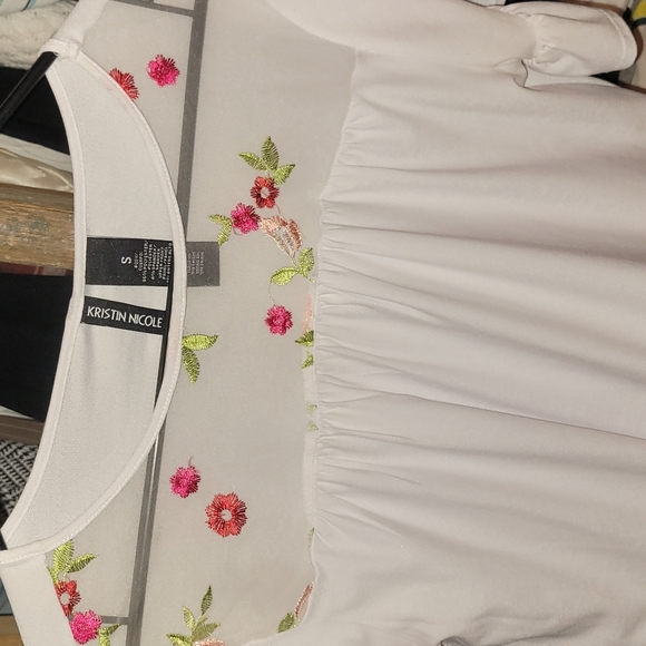 Kristin Nicole white with see thru shoulder/chest,hand stitched flower detail. - Picture 2 of 2